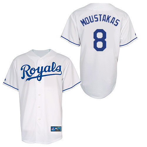 Mike Moustakas #8 Youth Baseball Jersey-Kansas City Royals Authentic Home White Cool Base MLB Jersey